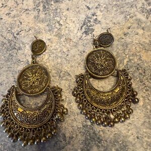 Antique Gold Filigree Drop Earrings